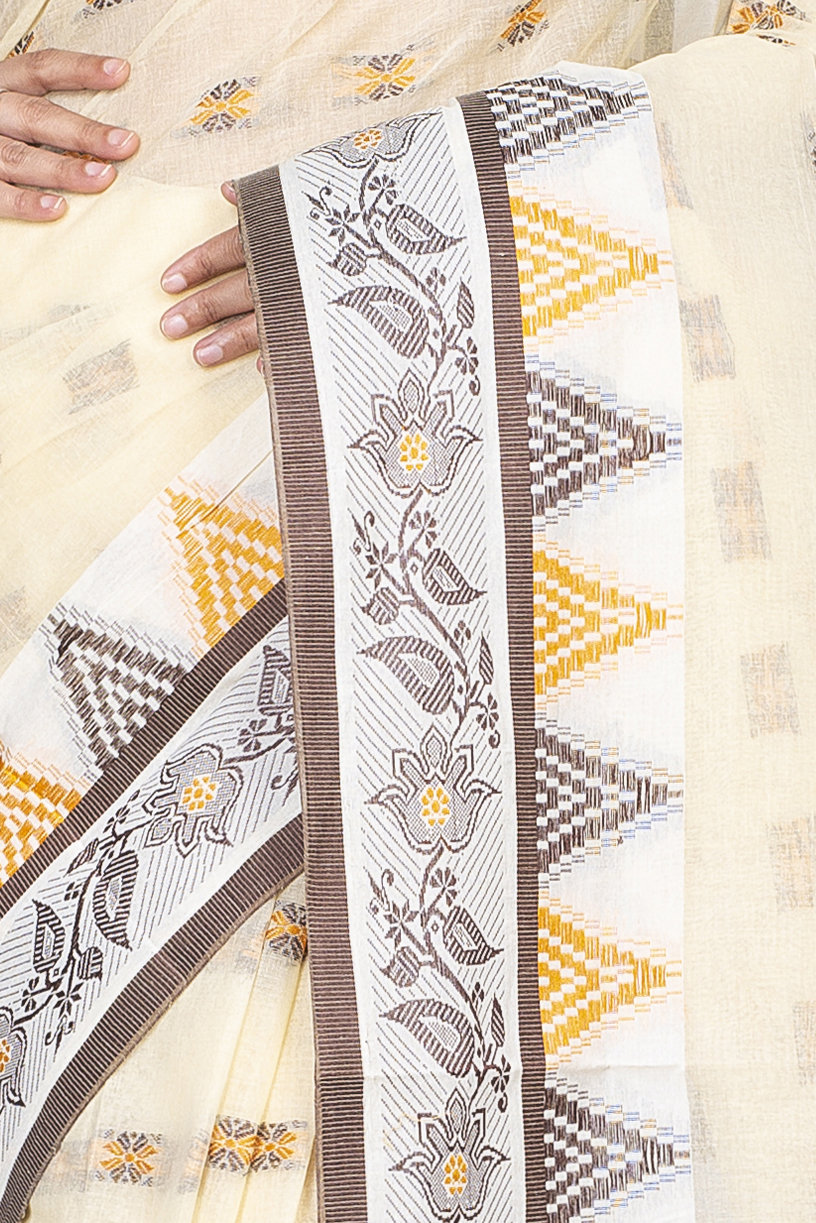 Brown Pure Cotton Alkari Tant Saree (179)